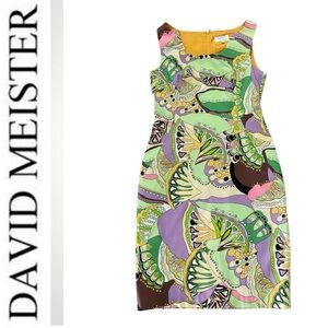 David Meister Vintage Sleeveless Bold Abstract Bright Color Sheath‎ Dress SIZE 6